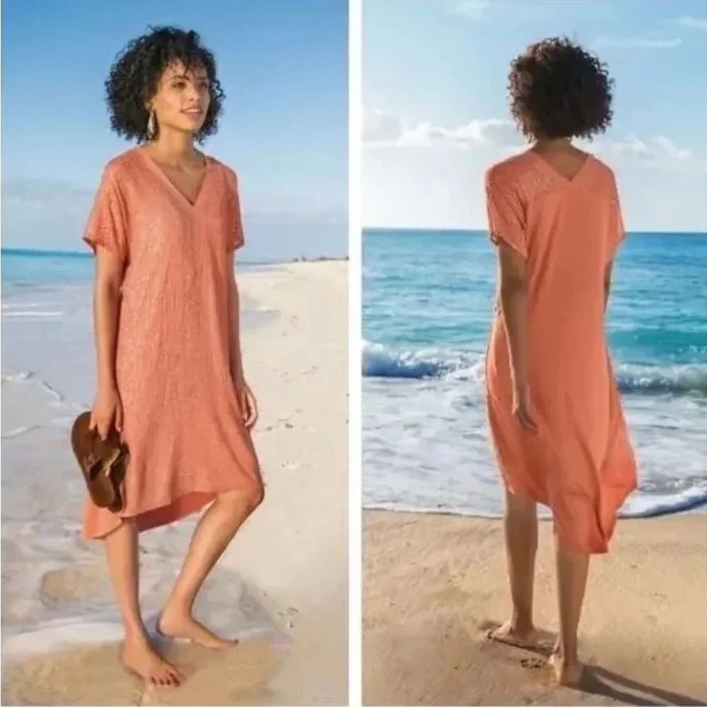 Soft Surroundings Aragon Resplendent Dress Sequins High Low Hem Womens L Large